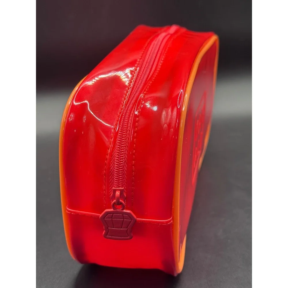 Kayali Red Translucent PVC Makeup Bag Cosmetic Pouch Orange Trim Diamond Zip